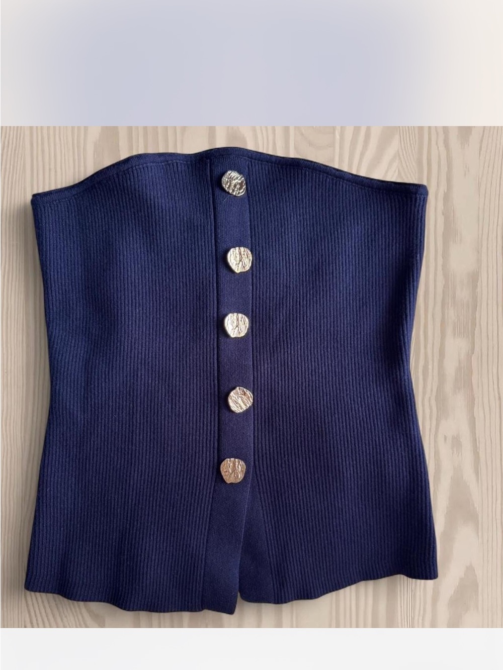 Strapless Knit Button-Front Top - Navy
